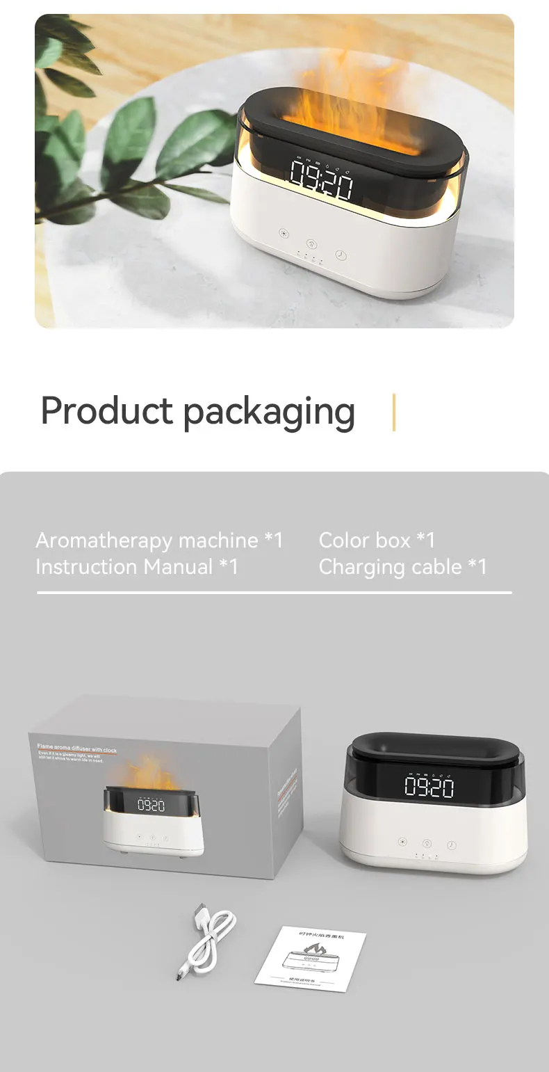 New Design Led Alarm Clock Essential Oil Diffuser Simulation Flame