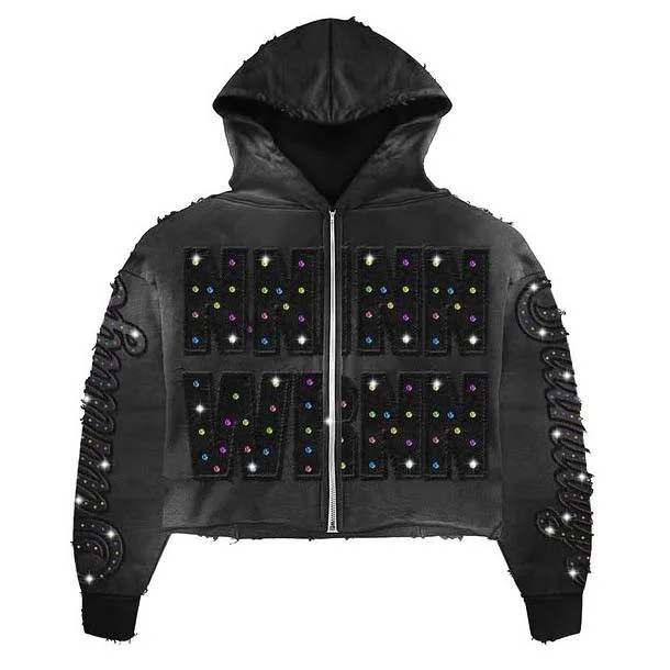 Custom Heavyweight Acid Wash Flared Sweatpants and Hoodie Sets Men Embroidery Streetwear Tracksuit Rhinestone Cropped Sweatsuit gallery 2