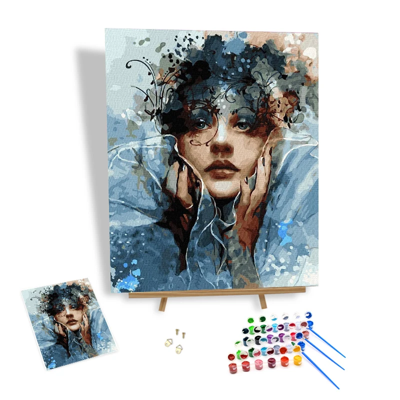 Popular Custom Oil Painting by Numbers Kit Blue Gril DIY Painting by Numbers Modern Art Decor Decoration Arts Crafts