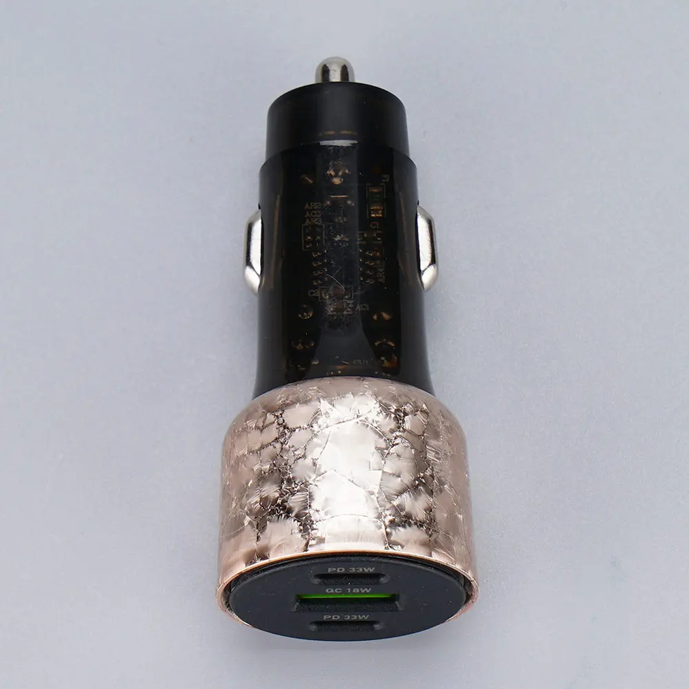  1 USB-A + 2 USB Type-C Golden transparent Car charger DC12V-24V 4081