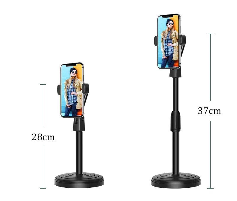 2 in 1 Mobile Phone Holder Tablet Stand Desk 360 Rotate for Desktop Live Streaming Overhead Shoot Video Round Base