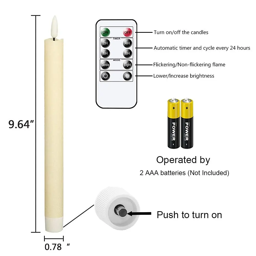 3D Led Warm Wick Light Candles Battery Flameless Taper Candles Bulk Flickering Christmas Wedding Decor Light With Remote factory