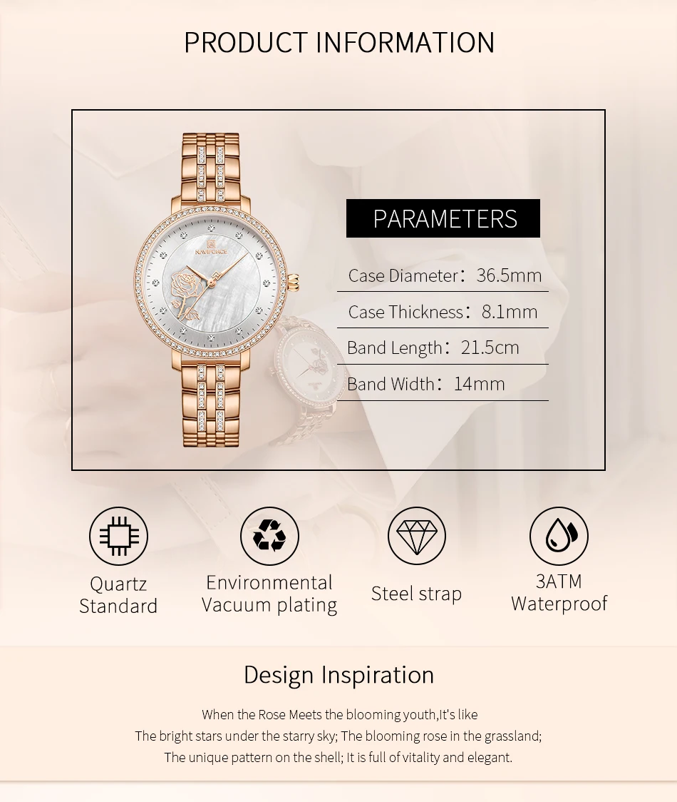 NAVIFORCE 5017 Brand New Cheap OEM Ready To Ship On Sale Latest New Arrival Women Quartz Watches Clock Stainless Steel Band