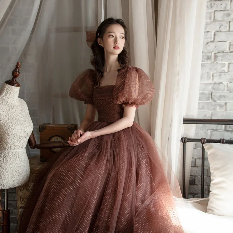 Elegant Red Puff Sleeve Evening Dress - Summer Princess Style, Affordable Bridal Gowns for B2B Fashion Retailers Elegant Red Puff Sleeve Evening Dress - Summer Princess Style, Affordable Bridal Gowns for B2B Fashion Retailers