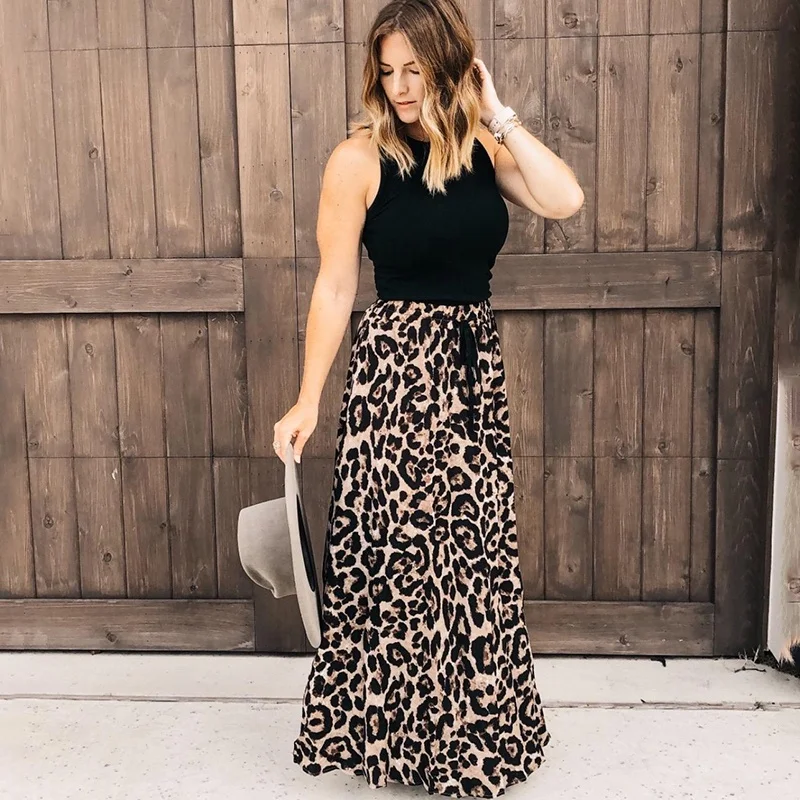 Pleated Skirt Flowy Cheetah Skirt Tall Womens Leopard Print Maxi