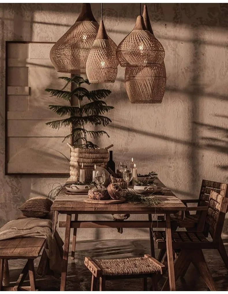 Japanese Wabi-sabi Chandelier Rattan Weaving Retro Dining Restaurant ...