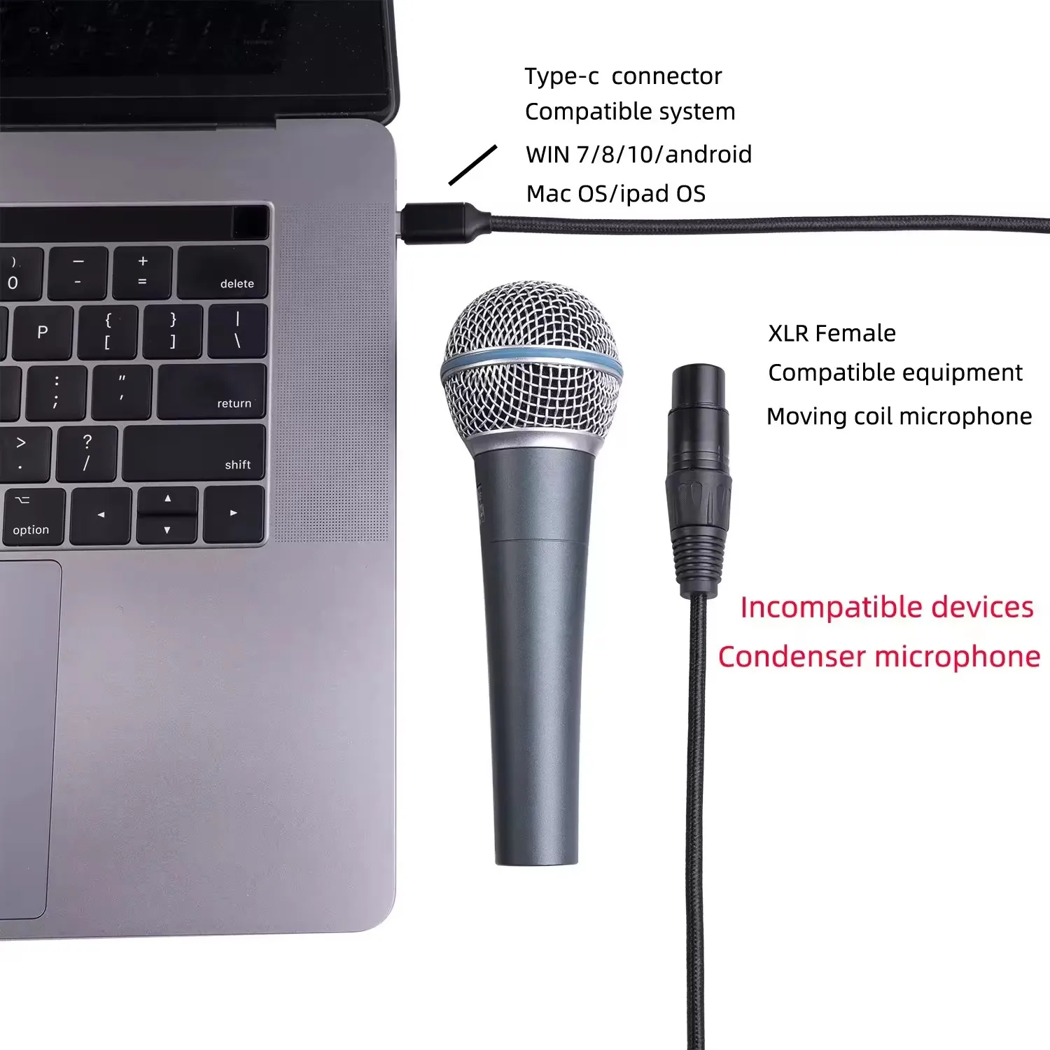 3 Pin XLR to USB C Cable Flexible Type C Male to XLR Female Cord Connector Adapter High Quality USB C Microphone Cable for Audio