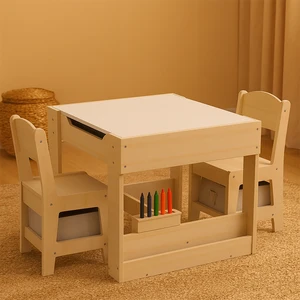 EDULAND Montessori Wooden Kids Table Chair Set School Preschool Storage Seating Nursery Study Reading Corner Eco-Friendly