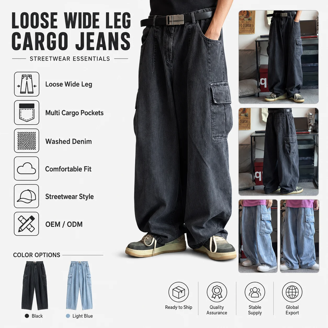 Baggy Jeans Trousers Male Denim Pants Wide Leg Pants Men's Jeans Oversize Cargo Korean Streetwear Hip Hop Harajuku