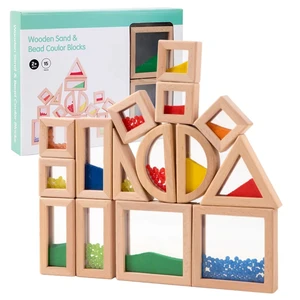 Wooden Montessori Toys Acrylic Blocks Preschool Educational Geometric Ring Blocks Photosensitive Training Toys for Toddlers