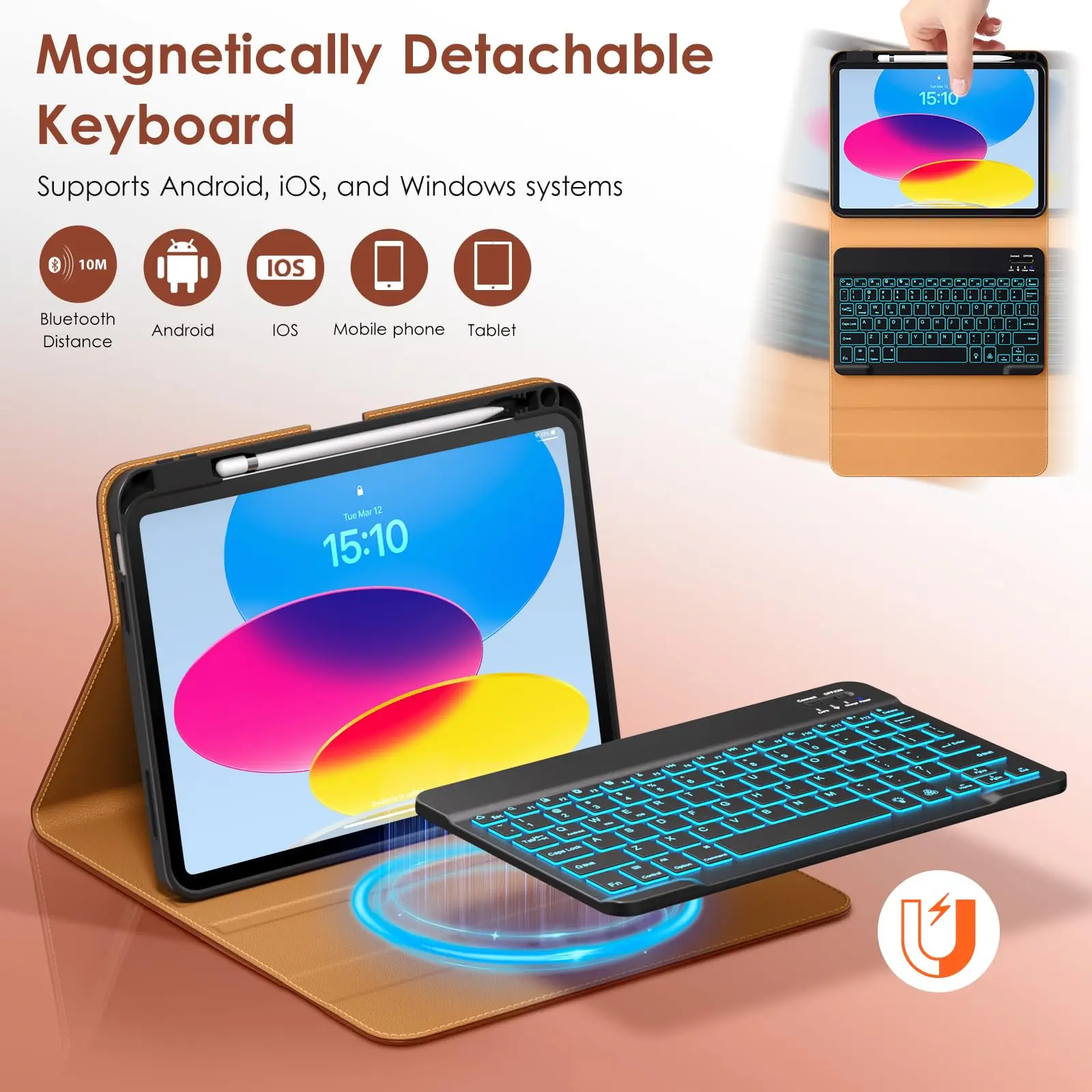 product laudtec for ipad 11th a16 case with keyboard backlit wireless detachable keyboard leather folio cover with pencil holder pocket-4