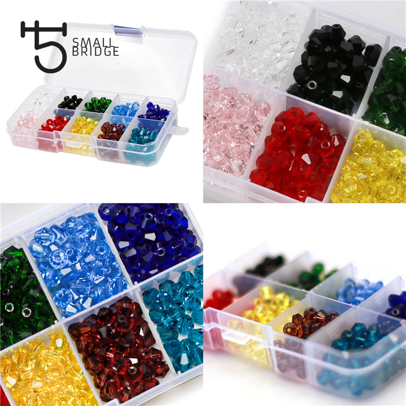 10 Grids Box Trendy Set Bicone Glass Beads for jewelry loose spacer beads wholesale factory