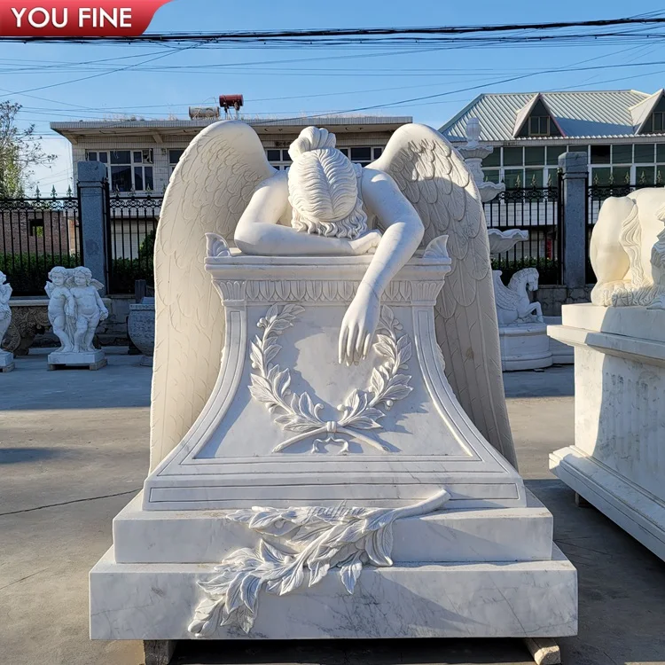 Manufacture White Life Size Marble Statue Weeping Angel Grave Headstone