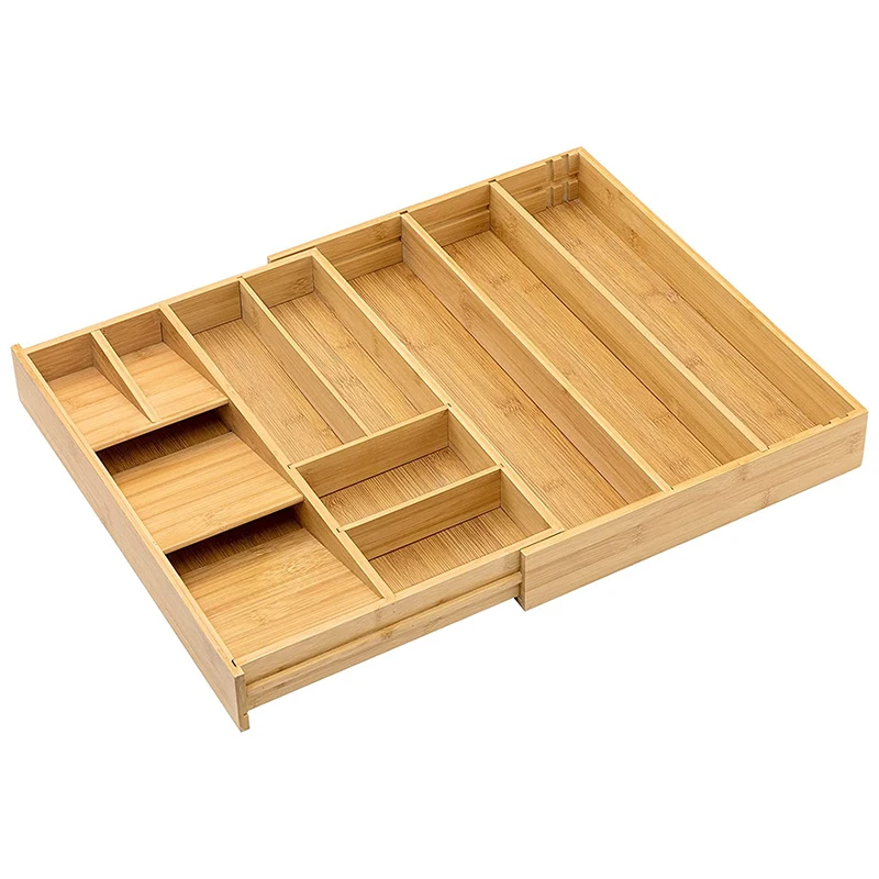 Wholesale Kitchen Drawer Organizer Dividers Silverware Organizer for Sundries Tools Tableware Expandable Bamboo Cutlery Tray