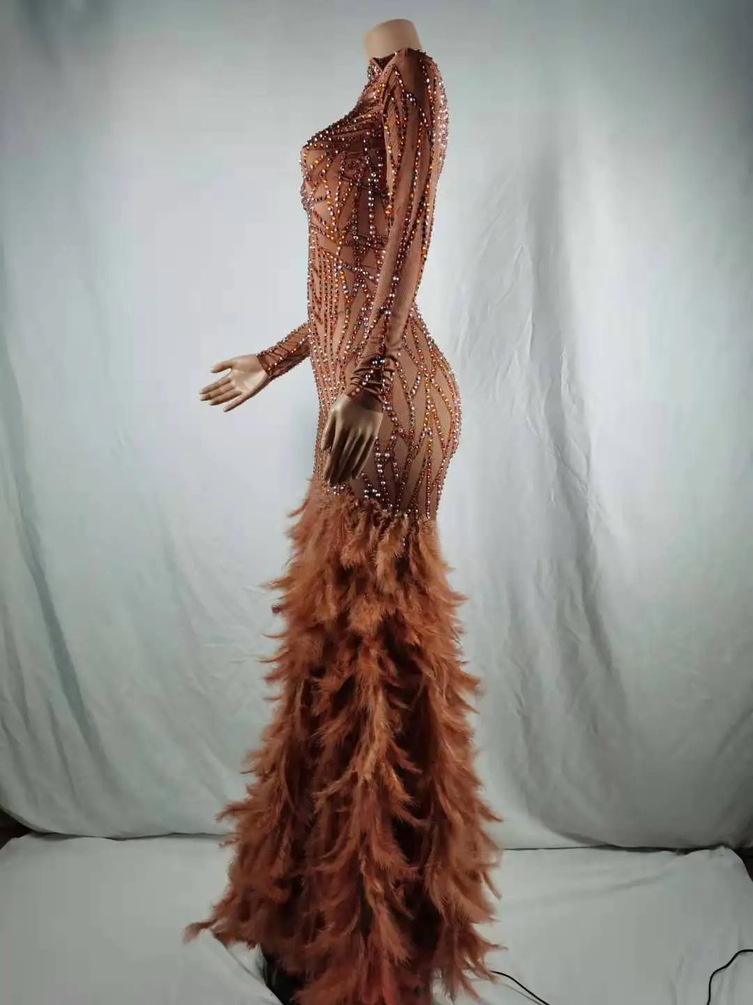 brown dress with feathers Sydney Ostrich Feather Dress Chocolate Brown 8 main image 1