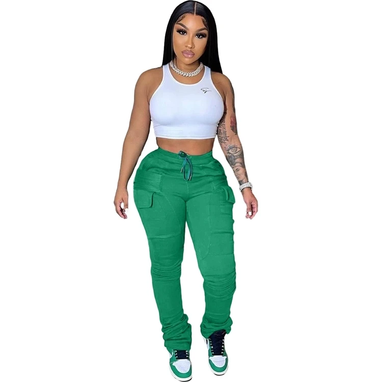 New Casual Plus Size Stacked Solid Drawstring Sweatpants Women Jogger ...