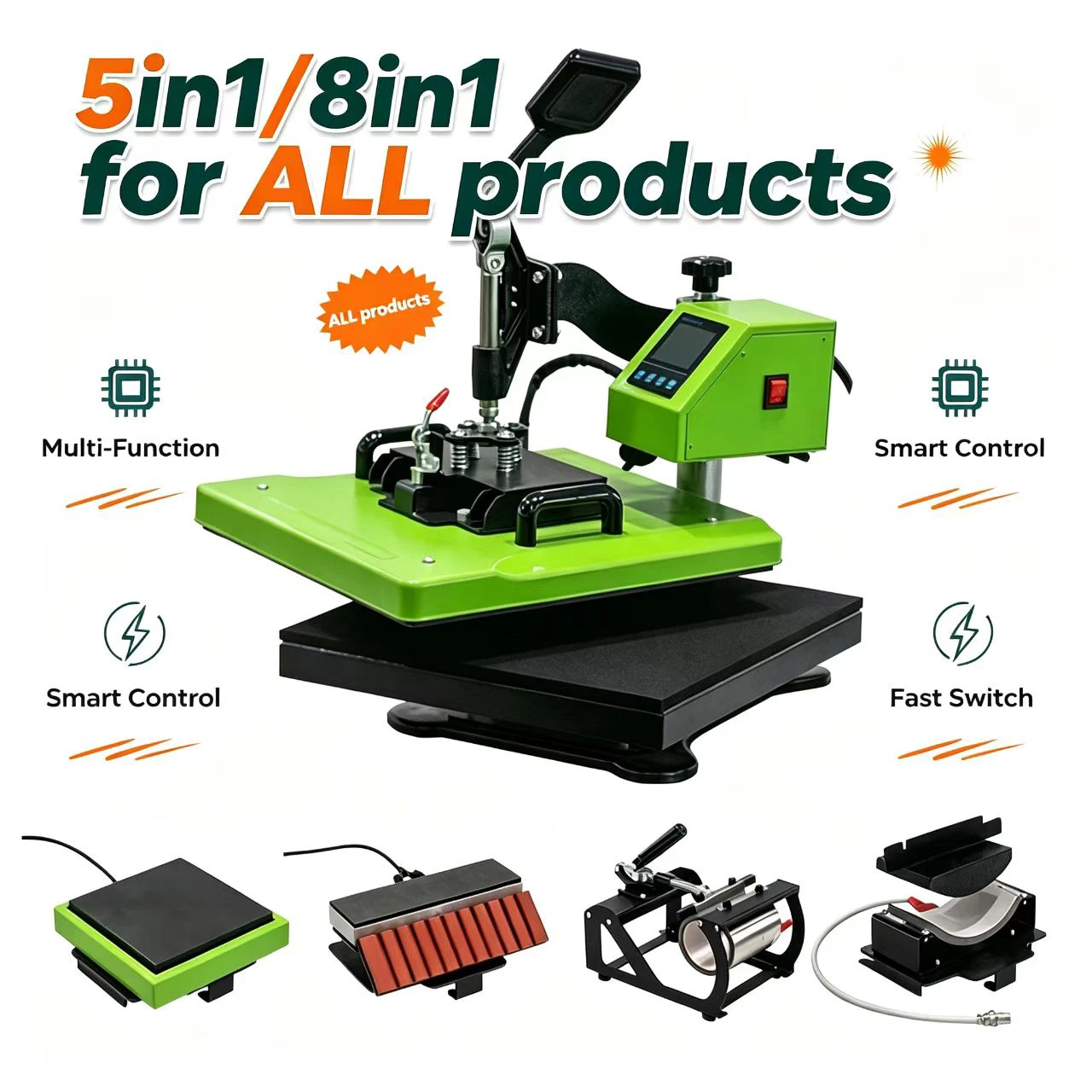 Combo T-shirt Sublimation 8in1 Cap Mug Plate Heat Press Machine 8 in 1 White Fabric & Sublimation Paper & Sublimation Ink Manual