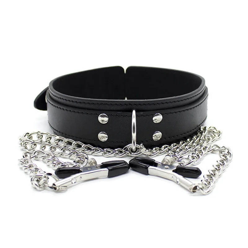 New Leather Choker Collar With Nipple Breast Clamp Clip Chain BDSM Bondage Gear Sex Toys For Women Sex Tools Couples Adult Games