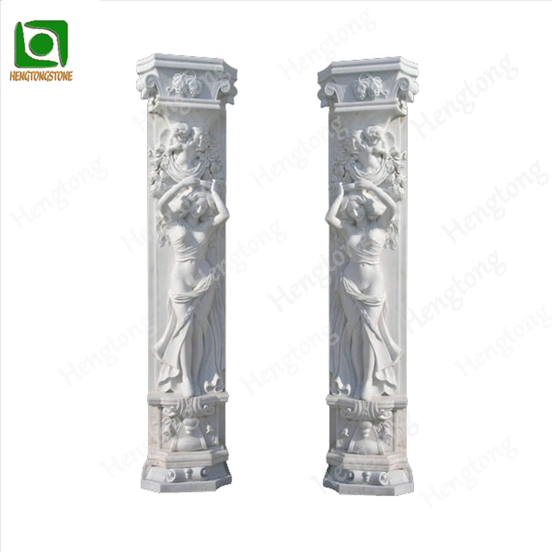 Western Style Ornamental White Marble Statue Pillar
