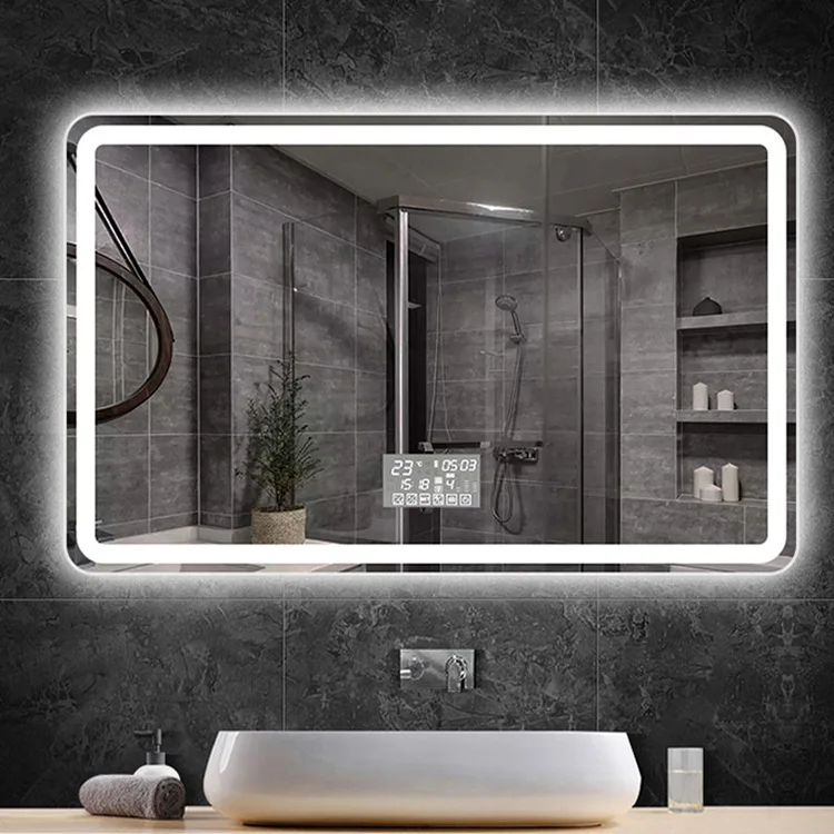 Modern style waterproof time display touch switch screen rectangle intelligent wall mounted led mirror smart supplier