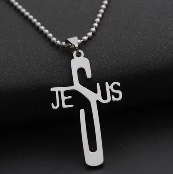 Small Order Western Hot Personality Necklace Stainless Steel JESUS Christ Cross Pendant Necklace For Statement Jewelry 2022