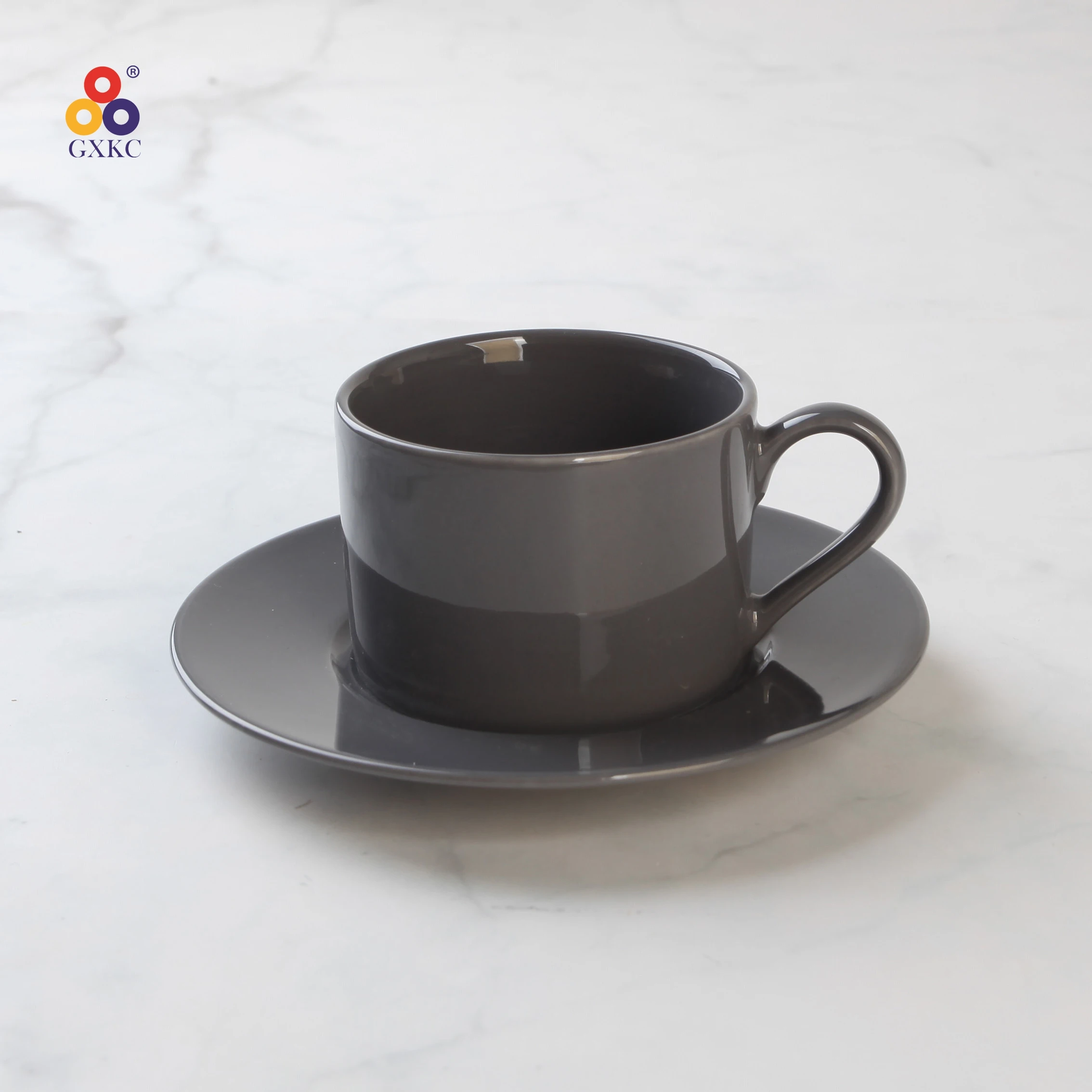 Modern Tea Cups And Saucer Set Grey Color Glaze China Porcelain Ceramic Tea Cup And Saucer With