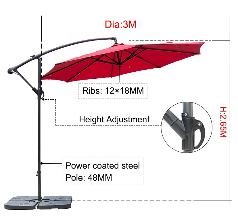 Patio Cantilever Umbrella Outdoor Offset Umbrella Market Hanging With