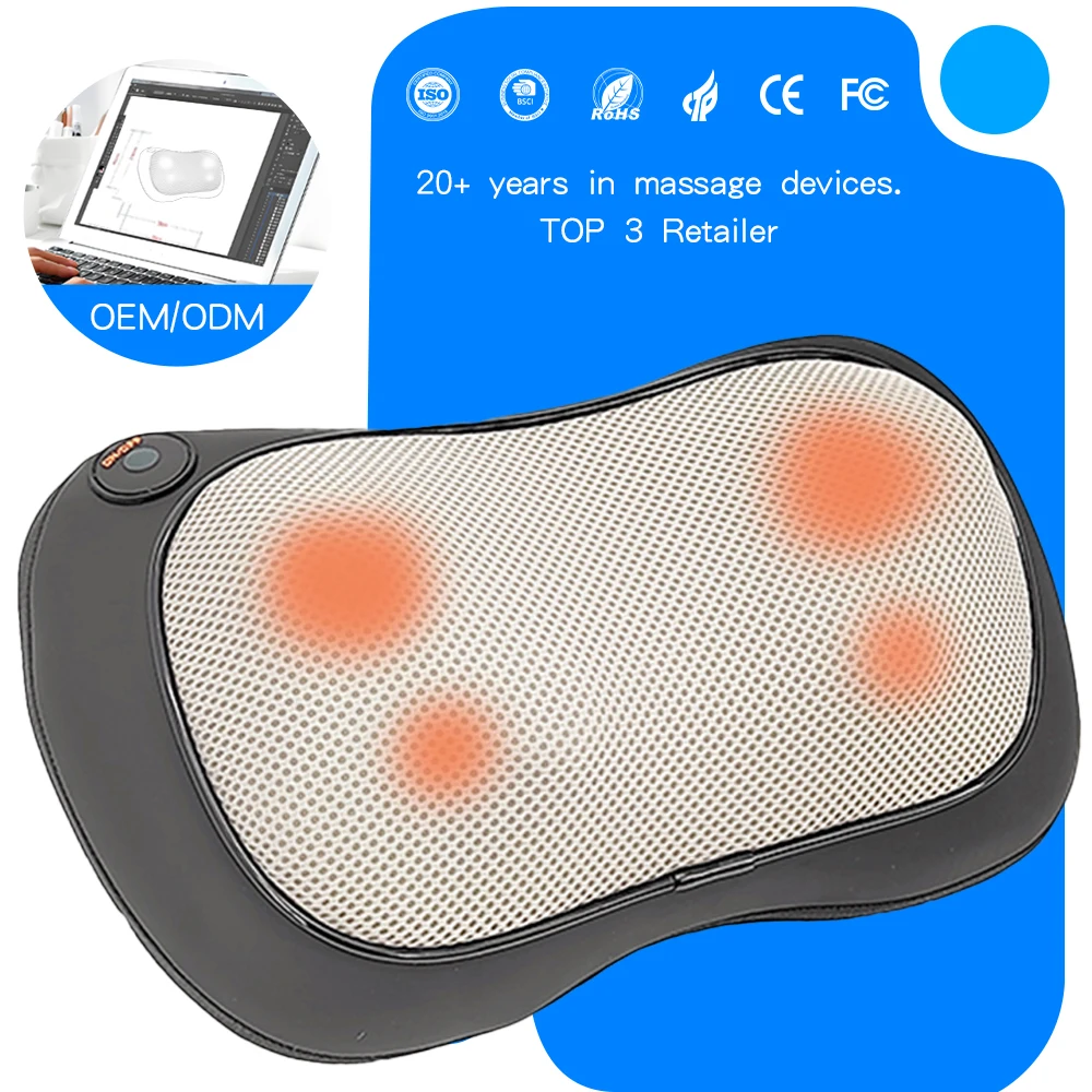 almohada y cojín eléctrico personalizado de masaje Shiatsu 2024 con logotipo personalizado, masajeador portátil para espalda, cuello y cuerpo con amasado y calefacción, gran oferta en piernas calentadas