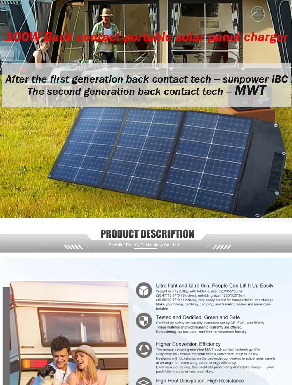 high conversion foldable portable solar panel 100w 200w foldable portable solar panel portatil solar charger