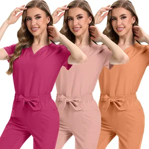 Thin Two Piece Set Women Nursing Scrubs Uniform Beauty Salon Loose and Comfortable V-neck Solid Color Summer Scrubs Uniform