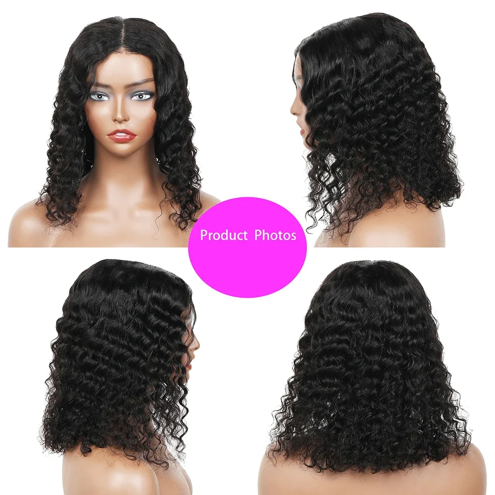 14 Zoll Lace Front Glueless Bob Perücke Echthaar Deep Wave vorgezupft_voghion.com