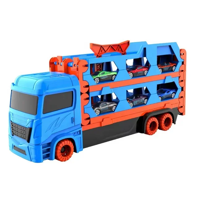 Hot Selling Pull-Back Vehicle Kids Inertia Truck Play Set Trailer Truck Ejection Storage Folding Rail Car