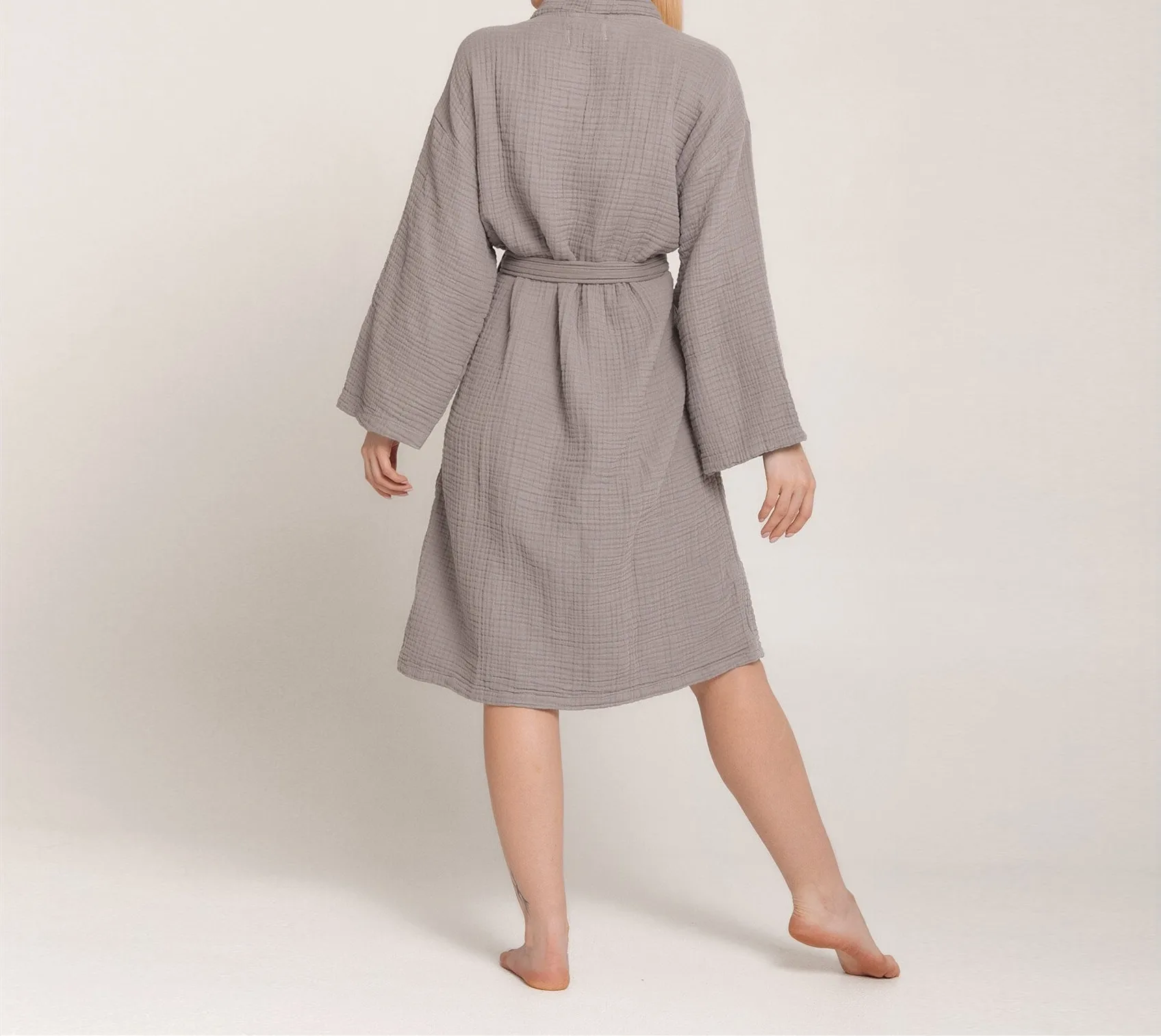 Lady's Knee-Length Bath Spa Hotel Sleepwear Brown Blue Cotton Robe with  Spring Gauze Breathable Woven Dressing Gown for Women