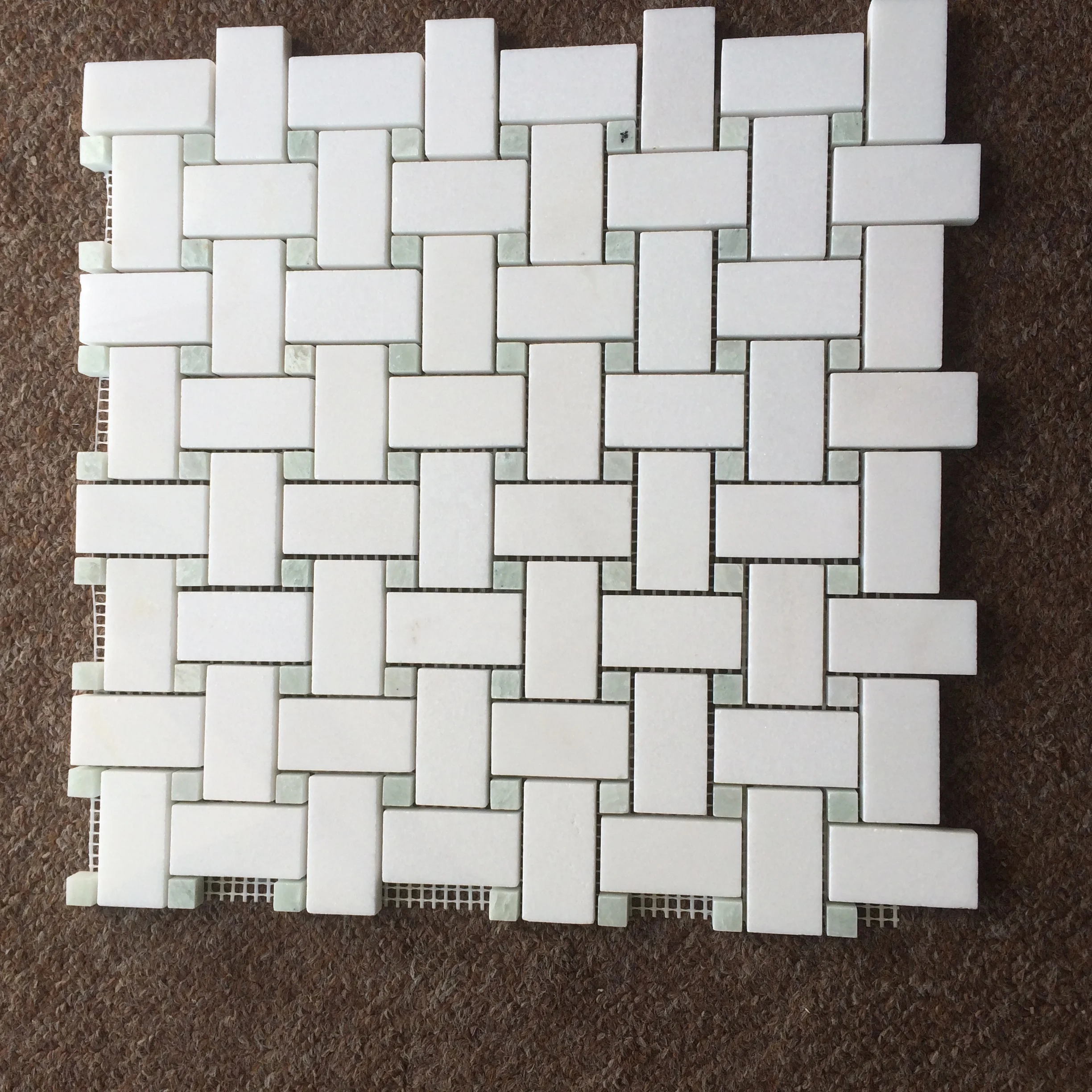 Thassos White Interior Mosaic White Mix Green Basketweave Marble Tiles for Bathroom Wall and Floor