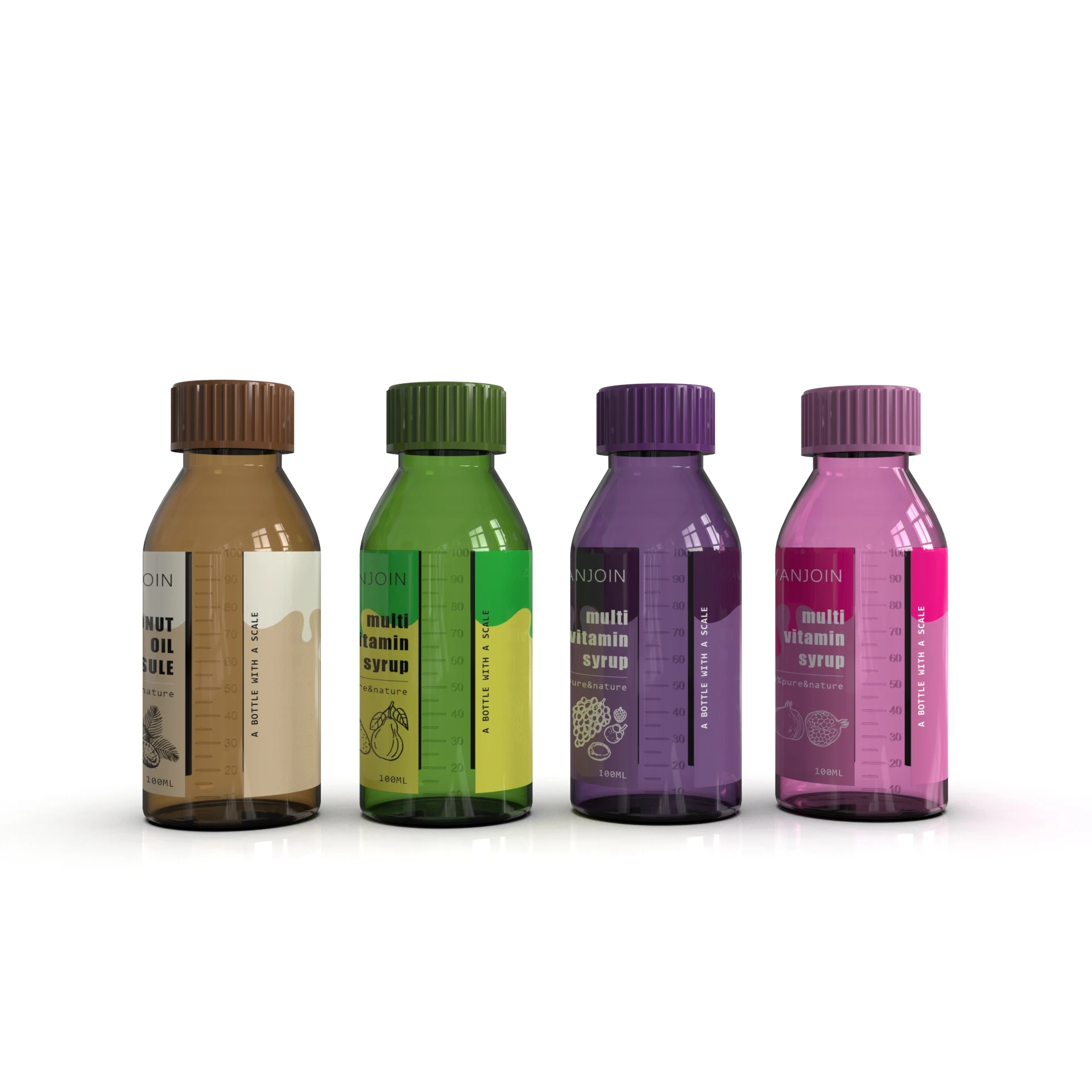 500ml 空のアンバー咳止めシロップボトル CRC赤ラベル付き