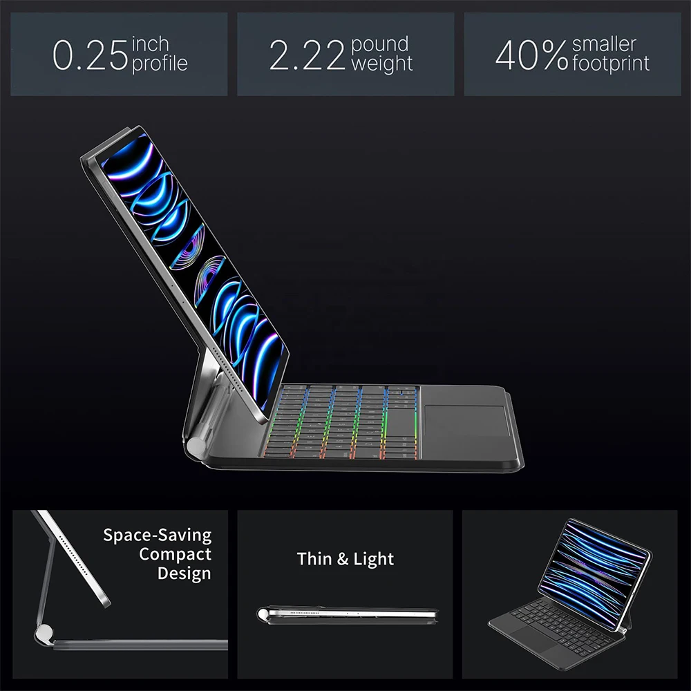product laudtec backlight magic keyboard case for ipad 10th generation 109 with touchpad trackpad slim magnetic tablet cover pbk318-8