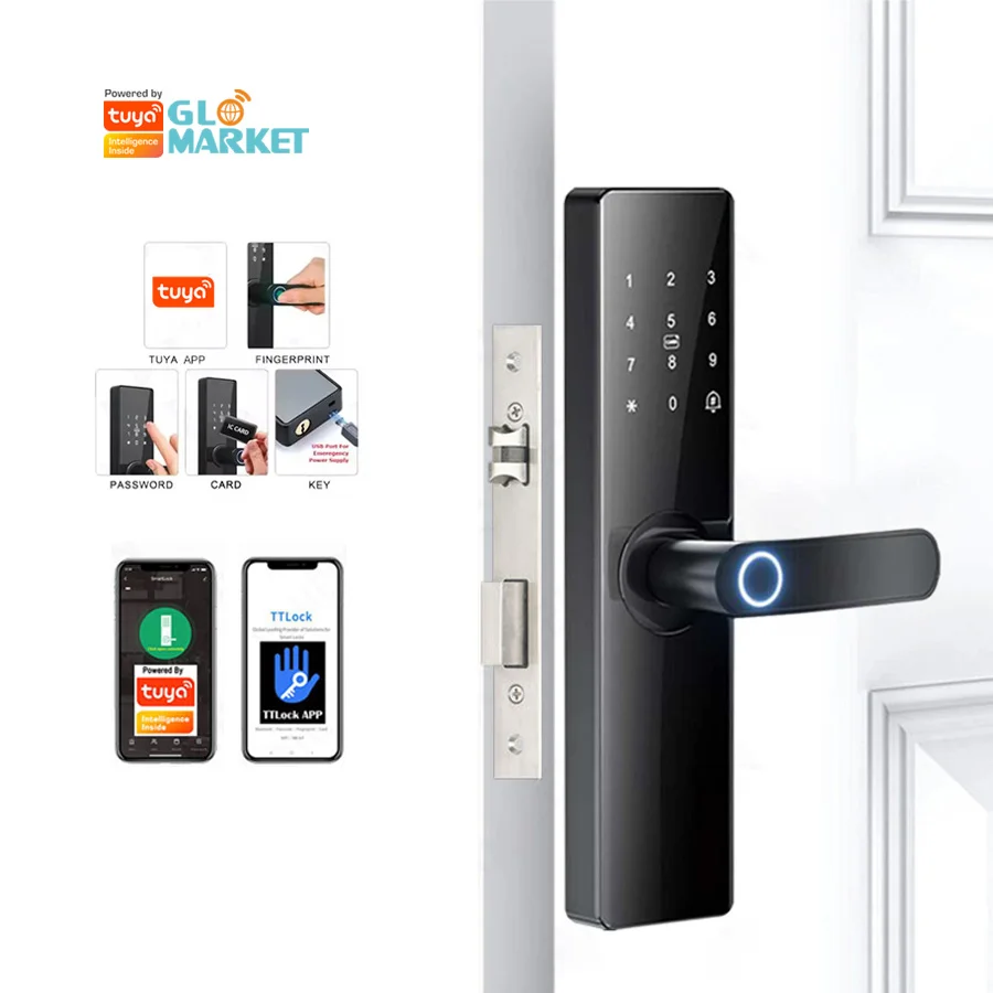 Glomarket Tuya TTlock Fingerprint Digital Password Apartment Home Room Cerraduras Inteligentes Security Smart Wooden Door Lock