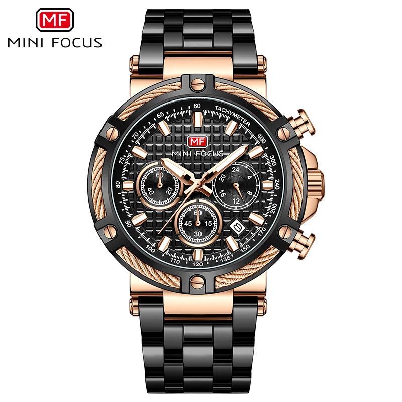 Mini Focus MF0470G Analog Wrist Watch Auto Date Min Hour and Second Watch Chronograph 3 ATM Waterproof Men Watches Own Brand