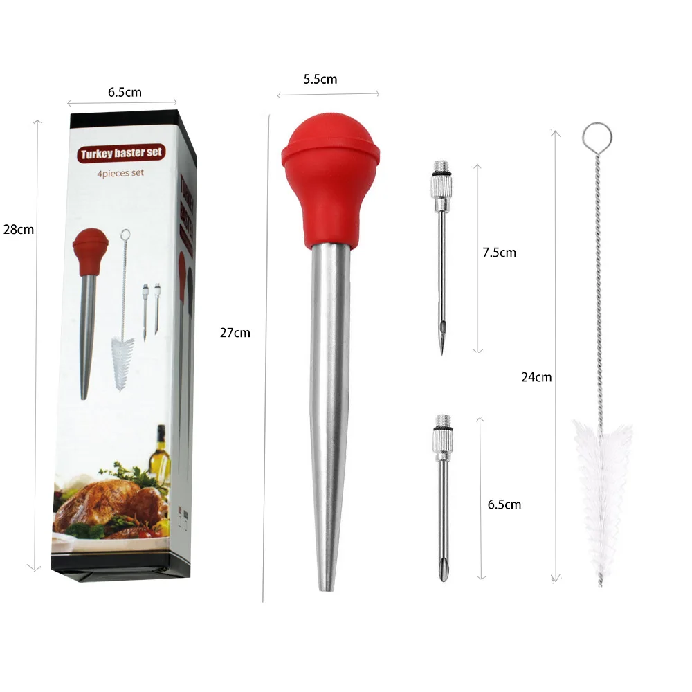 Manual Silicone and Stainless Steel Cooking Seasoning Pump Turkey Injector Meat Injectors for BBQ Turkey Baster Set details