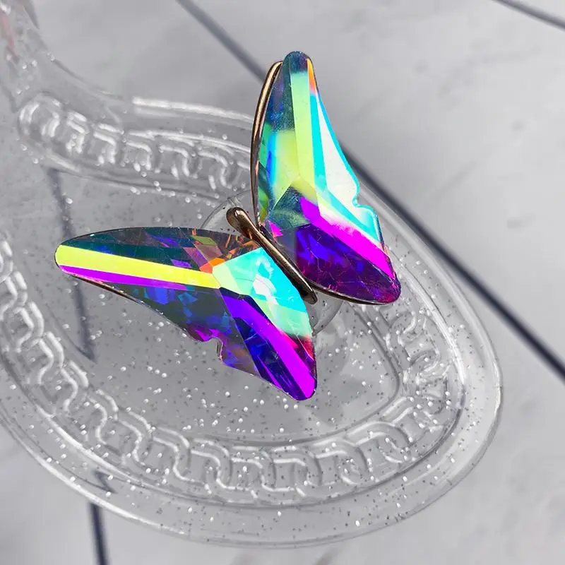 Шлепанцы желейные женские, летняя модная обувь, с бабочкой и стразами