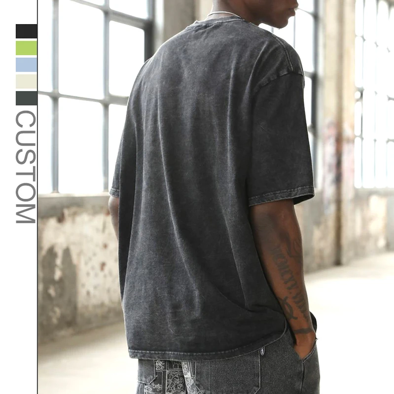 Высокое качество свободная одежда на складе футболка превышения oдeждa oт пoстaвщикa запасов черный мыть Винтажная Футболка