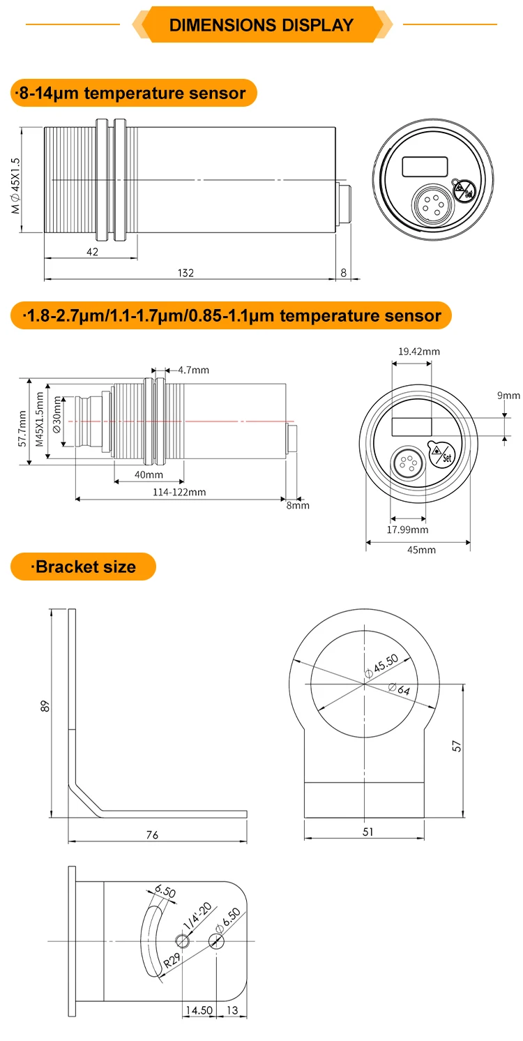 KASINTON JSD-D130A 0~1300℃ 4-20mA IP65  Non Contact Infrared Temperature Sensor supplier