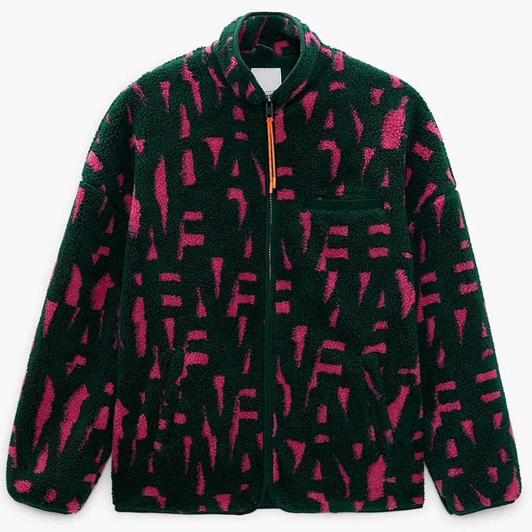 Men Custom Printed Sherpa Fleece Jackets Zip up High Neck for Winter