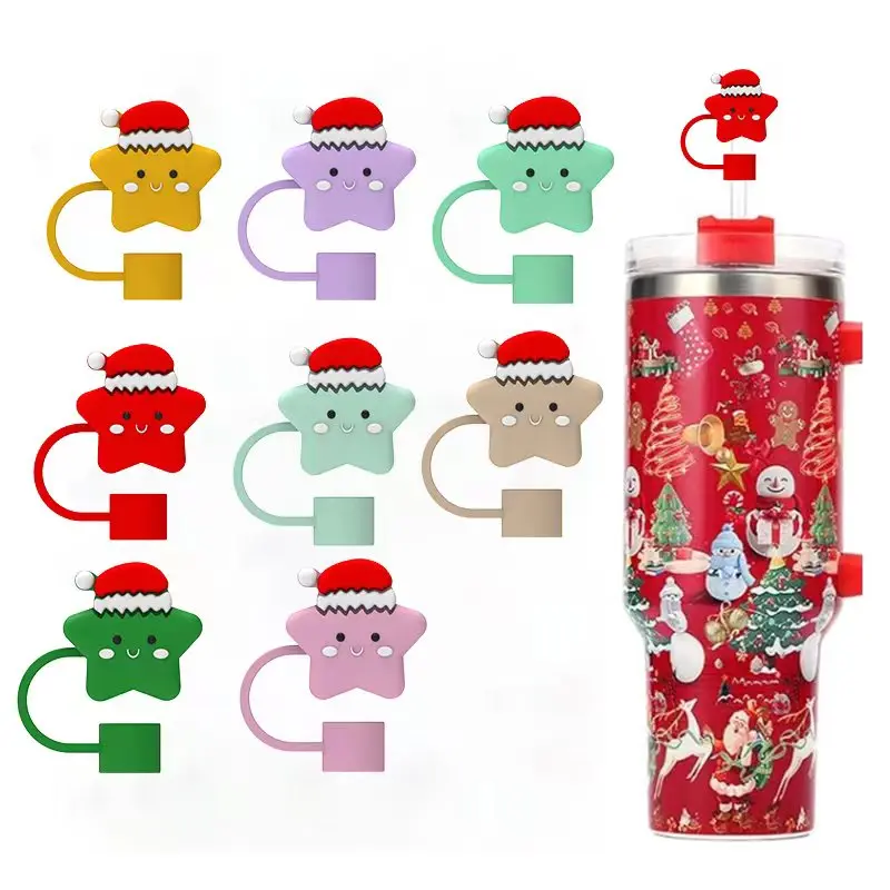 Hot Sale Cup Drinking Silicone Christmas Straw Tip Cover Sleeve Capswater Bottle with Lid and