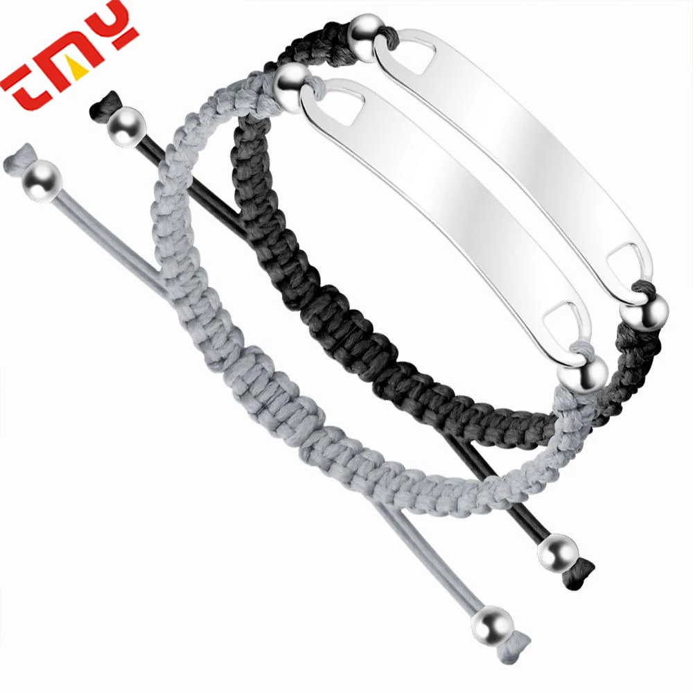 Engraved Adjust DIY Blank Custom Logo Handmade Friendship Wristband Stainless Steel Woven Bracelet for Promotion Gift