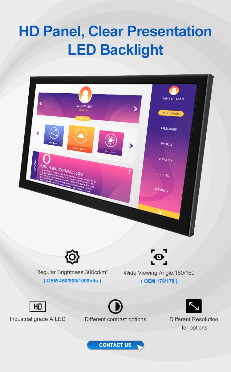 Economic 18.5 Inch Industrial Touch Screen Monitor IPS 1366x768 Resistive TFT LCD Metal Case USB New Wall Mount OEM/ODM