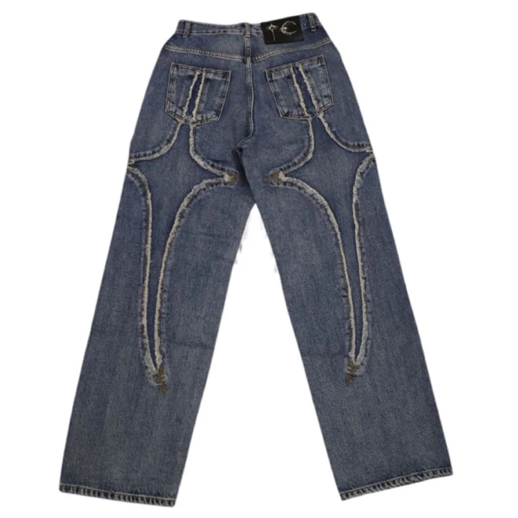 DiZNEW vintage denim pants supplier custom brand washed patchwork loose jeans men manufacture