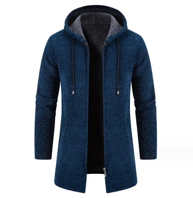 Winter Men Plush Coat With Hooded Warm Sleeve Cardigan Thick Big Size Casual Jacket Man Long Parka_voghion.com