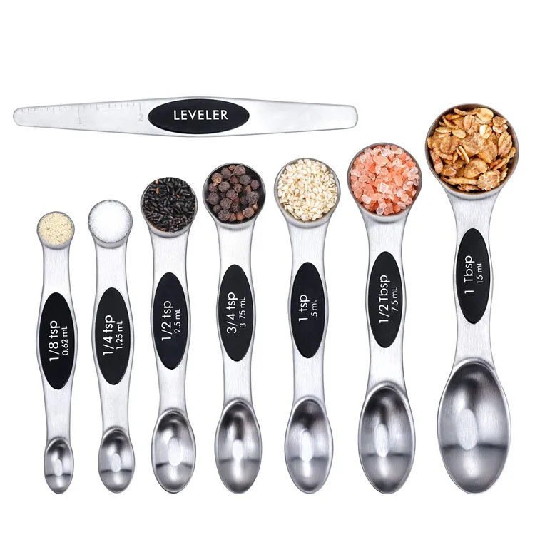 Magnetic Measuring Spoons Set Dual Sided Measuring Scoop With Leveler  Stainless Steel Measuring Spoons 9pcs
