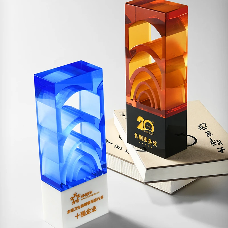 High Grade New LiuLi Blue Crystal Trophy Sports and Honor  with Gift Box for Company Souvenirs and Gifts